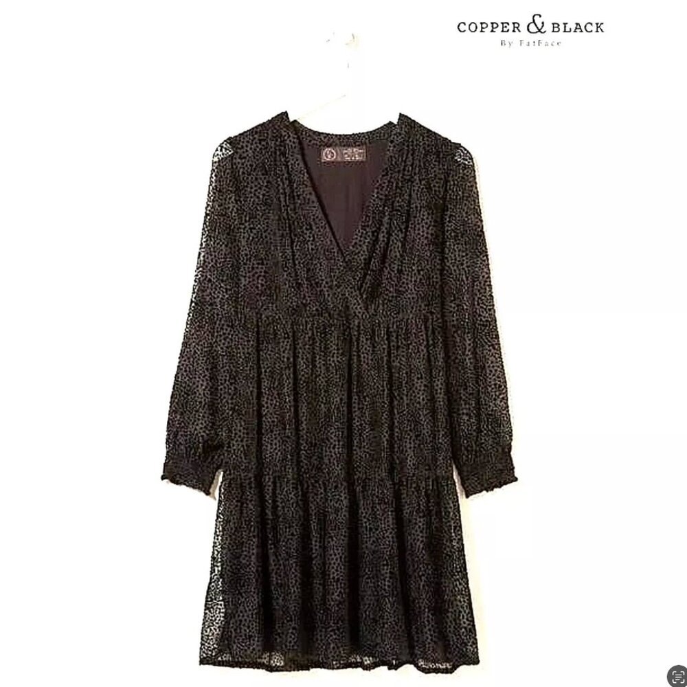 Copper and Black by FatFace | Black Lined Dress with Velvet dots